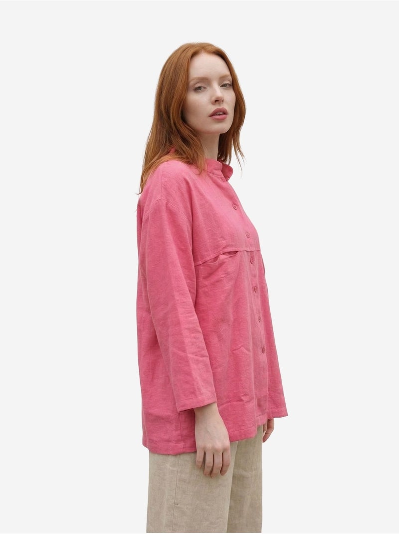 Camicia lunga oversize in misto lino a maniche lunghe my fashion Rosa fluo/Solinotes - Kiabi