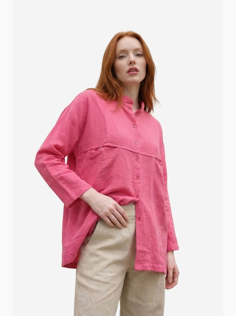 Camicia lunga oversize in misto lino a maniche lunghe my fashion Rosa fluo/Solinotes - Kiabi