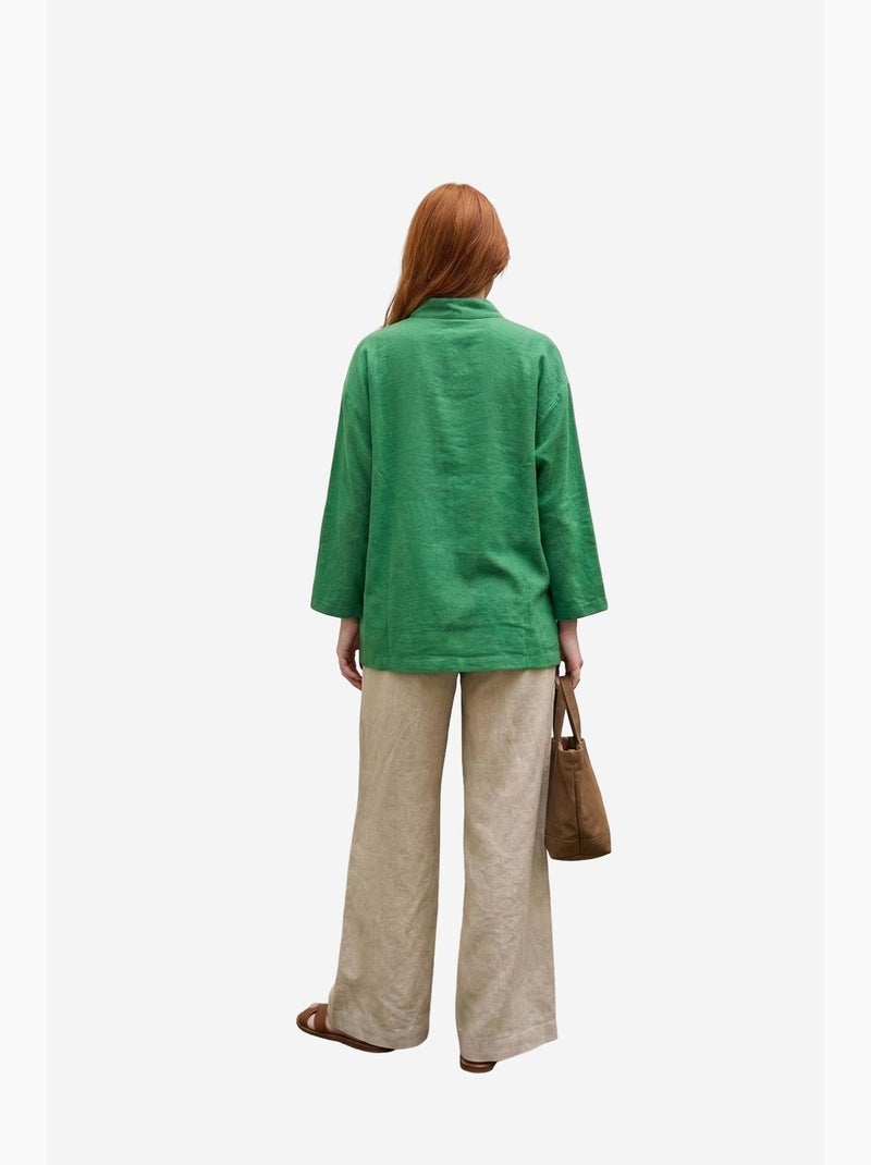 Camicia lunga oversize in misto lino a maniche lunghe my fashion Verde - Kiabi
