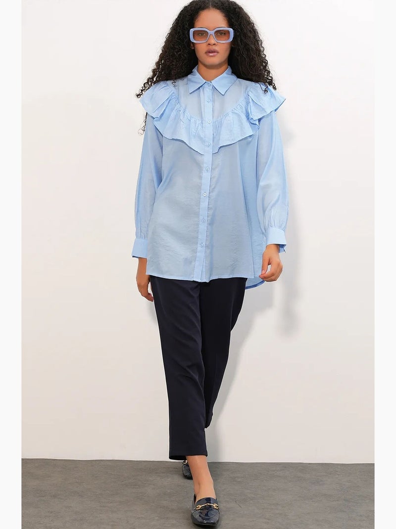 Camicia lunga relaxed con dettaglio a volant bdart Blu cielo - Kiabi