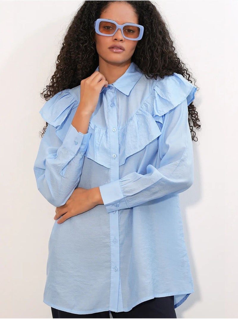 Camicia lunga relaxed con dettaglio a volant bdart Blu cielo - Kiabi
