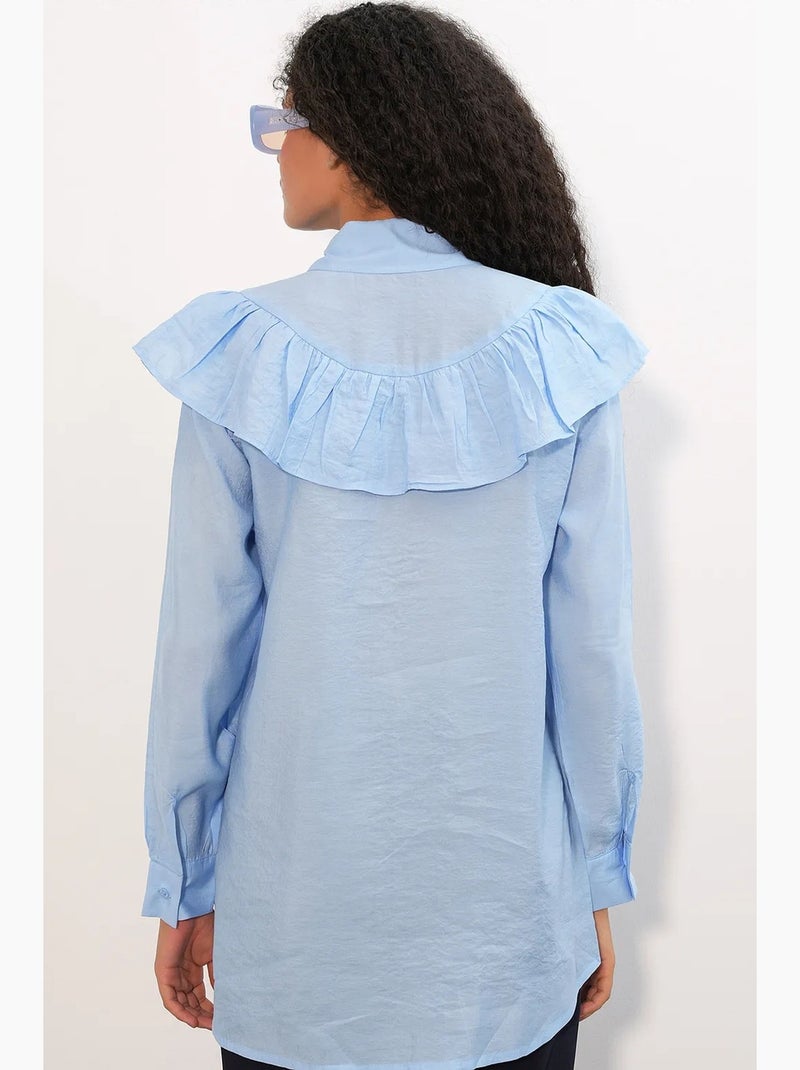 Camicia lunga relaxed con dettaglio a volant bdart Blu cielo - Kiabi