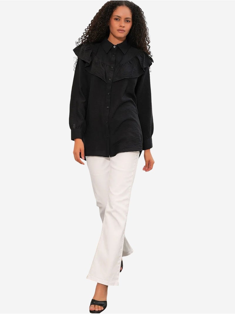 Camicia lunga relaxed con dettaglio a volant bdart Nero - Kiabi