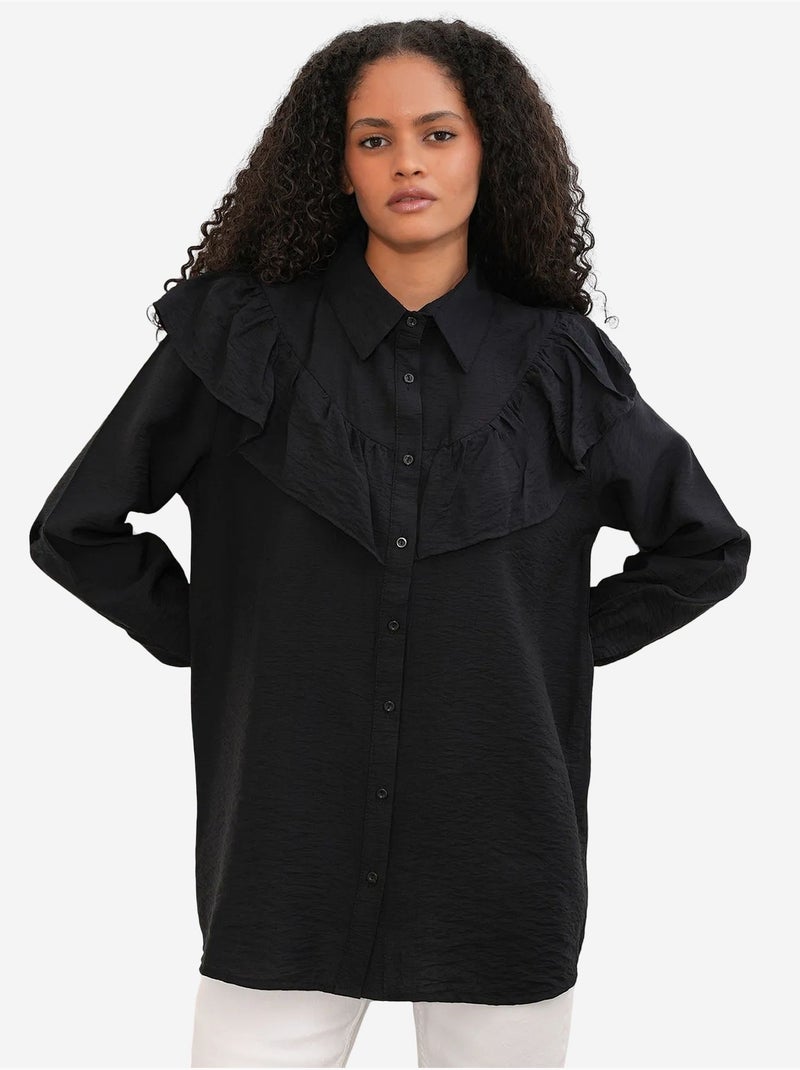 Camicia lunga relaxed con dettaglio a volant bdart Nero - Kiabi