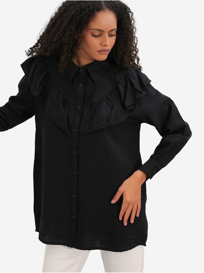 Camicia lunga relaxed con dettaglio a volant bdart Nero - Kiabi