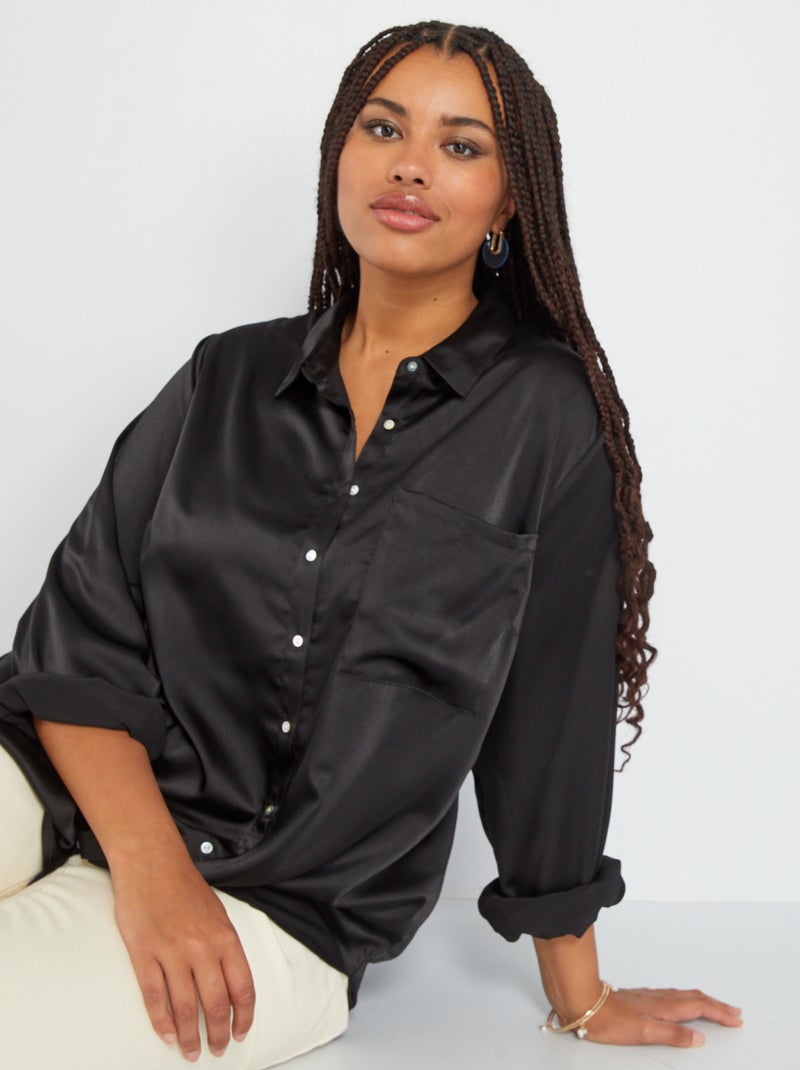 Camicia lunga satinata NERO - Kiabi