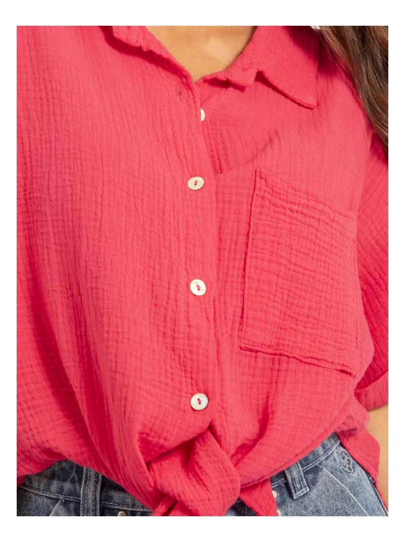 Camicia manches courtes gaze de coton ODETTE Rosa fucsia - Kiabi