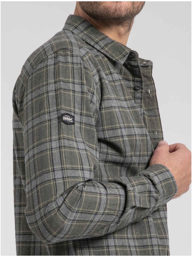 Camicia manches longues carreaux pur coton flanelle TADUMIR Cachi - Kiabi