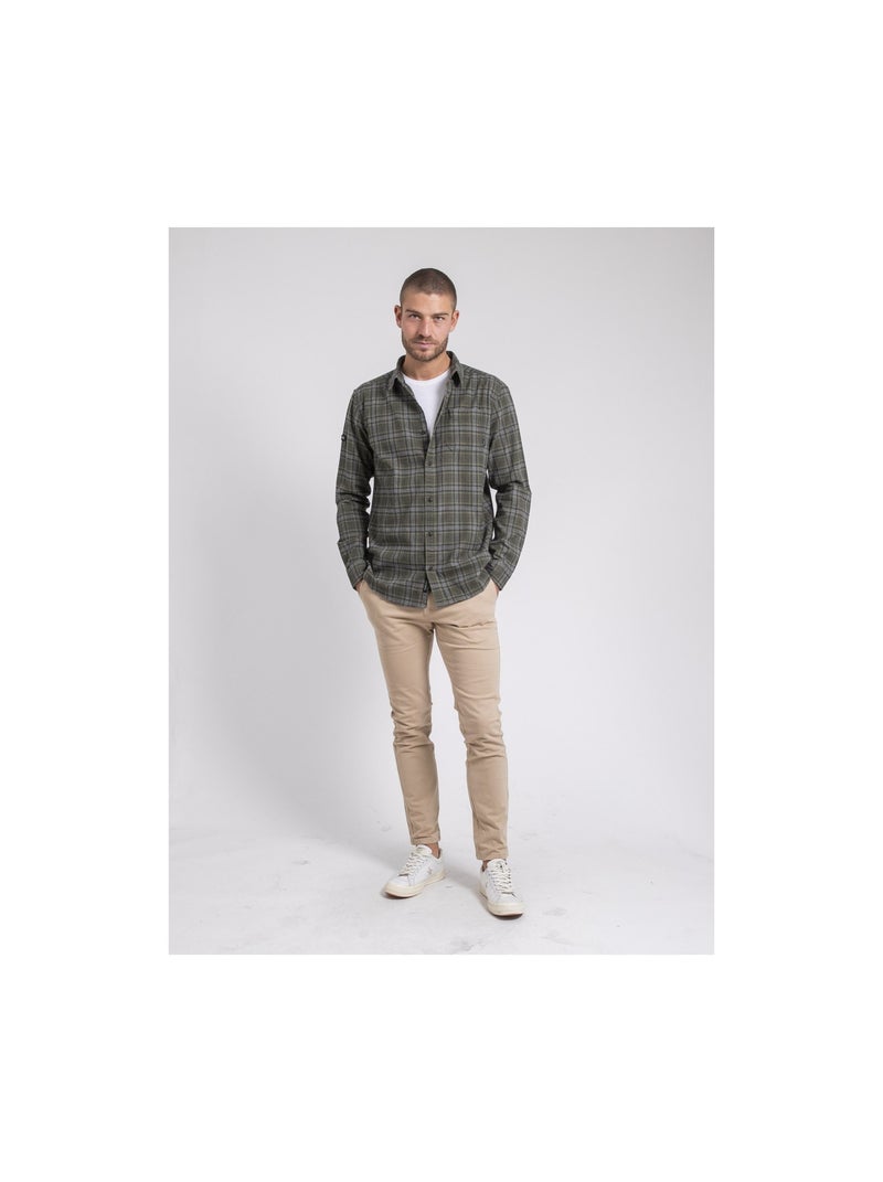 Camicia manches longues carreaux pur coton flanelle TADUMIR Cachi - Kiabi