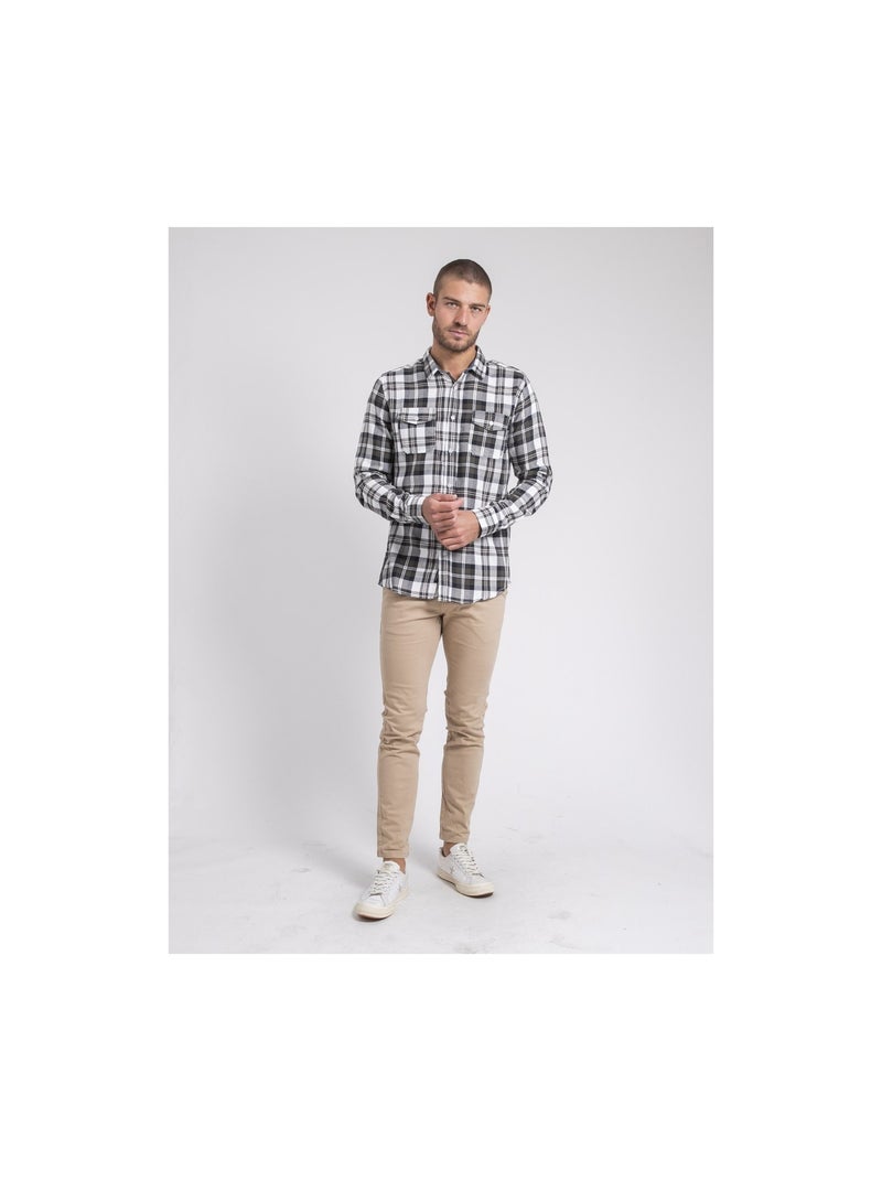 Camicia manches longues carreaux pur coton flanelle TELIMAX Cachi - Kiabi