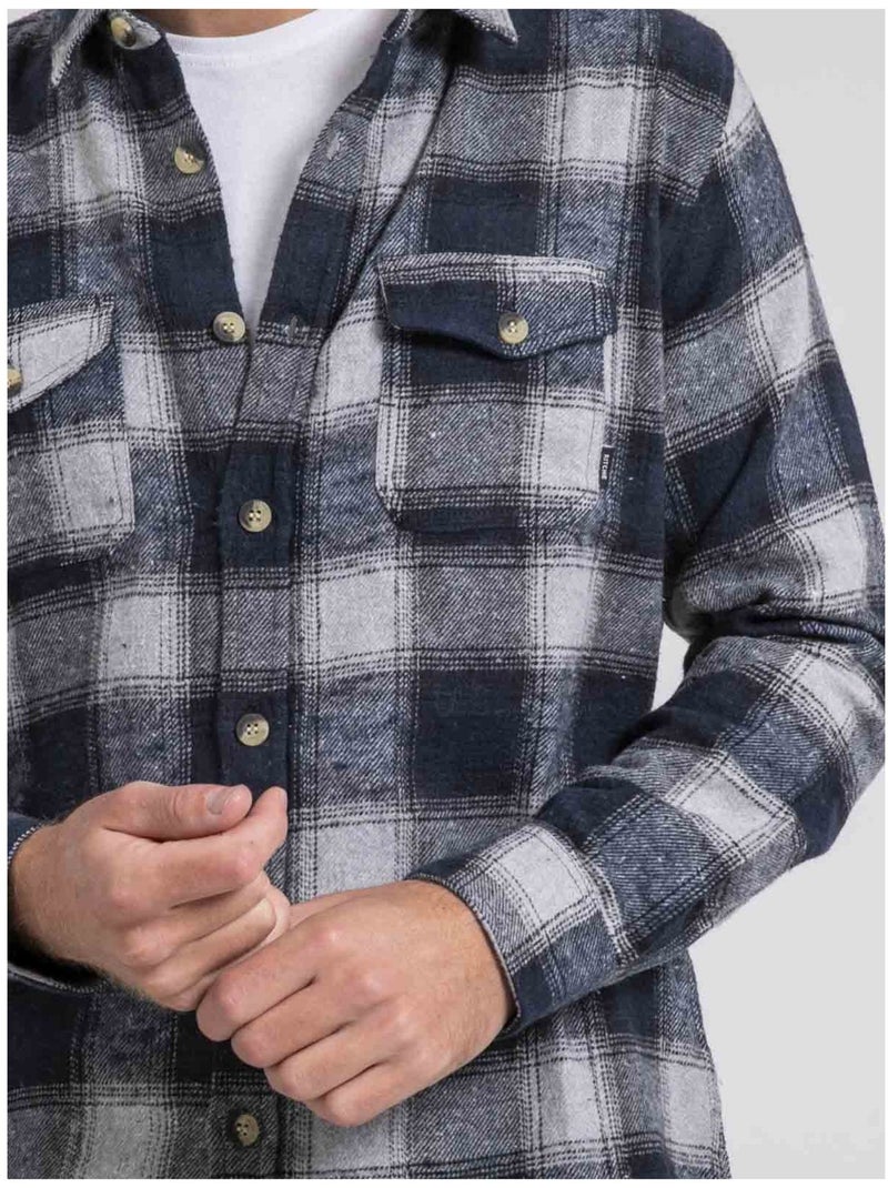 Camicia manches longues carreaux pur coton flanelle TELOROK Blu marino - Kiabi