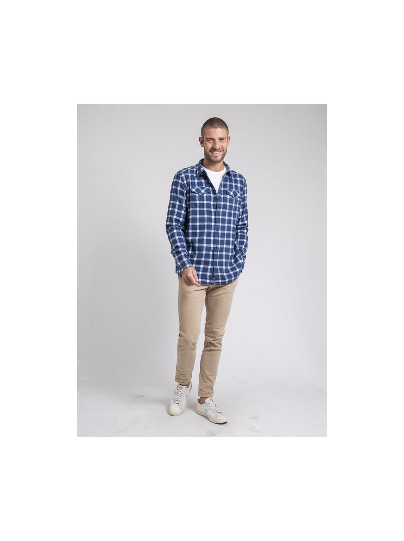 Camicia manches longues carreaux pur coton flanelle TOLFOX Blu marino - Kiabi