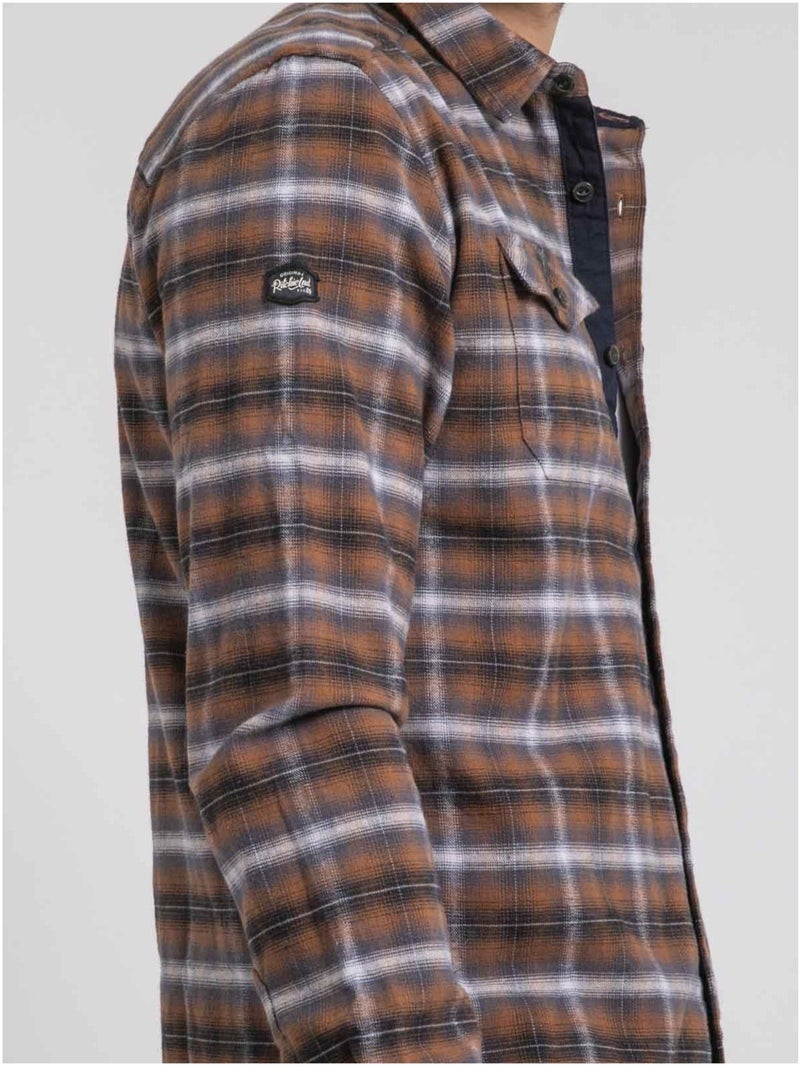Camicia manches longues carreaux pur coton flanelle TOLTIVIO Marrone caramello - Kiabi
