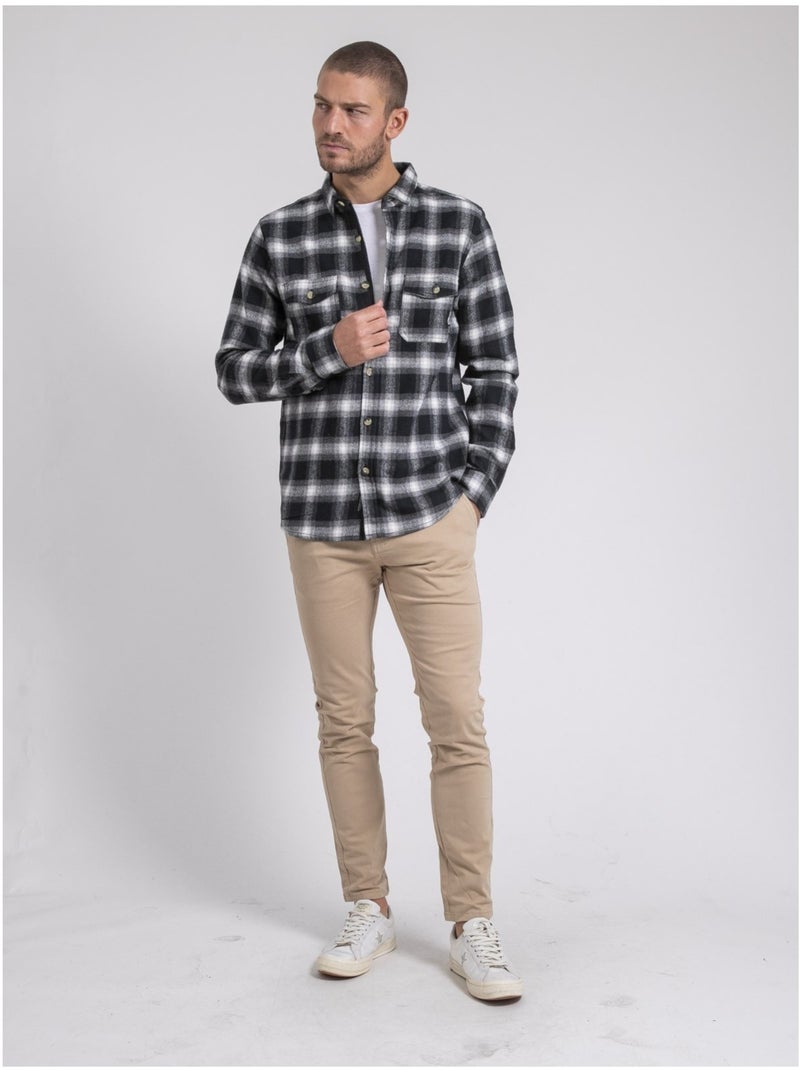 Camicia manches longues carreaux pur coton TARIPARC Nero - Kiabi
