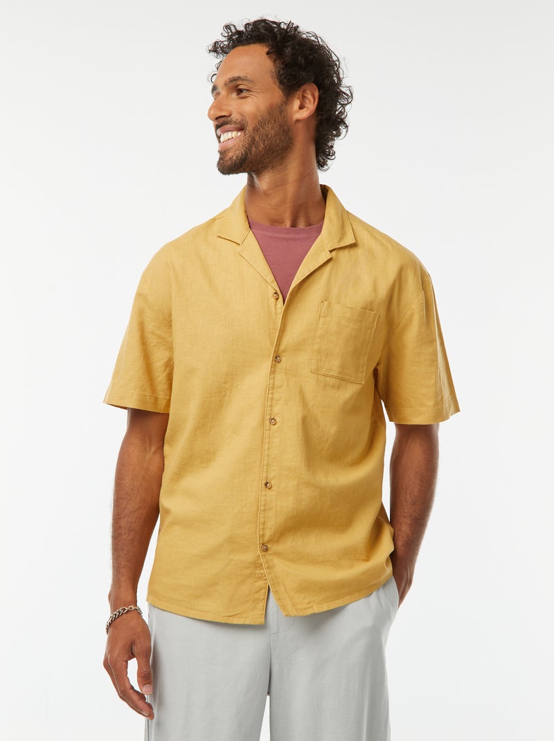 Camicia maniche corte con tasca sul petto Giallo - Kiabi