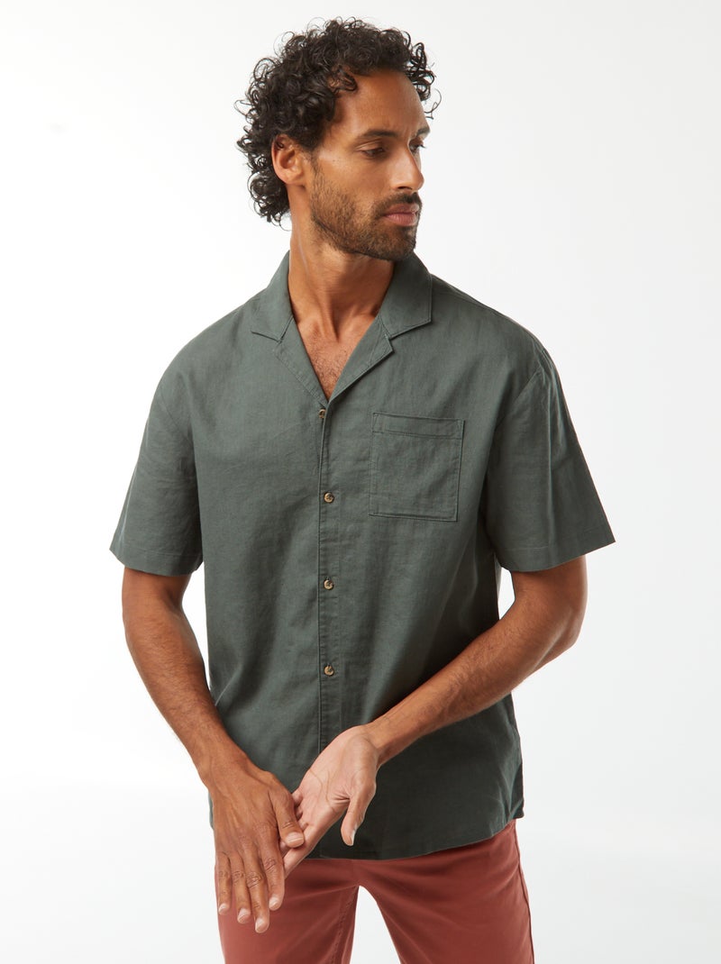 Camicia maniche corte con tasca sul petto Kaki - Kiabi