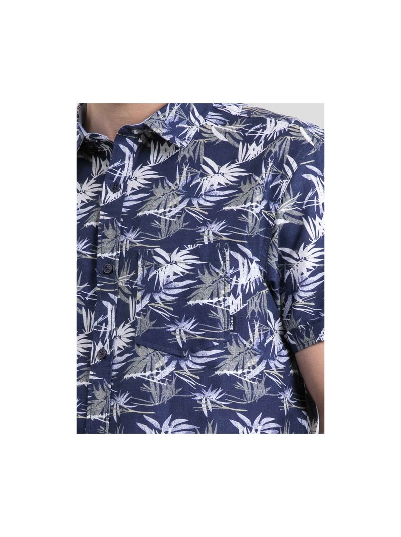 Camicia maniche corte puro cotone a motivi DURUDOLF Blu marino - Kiabi