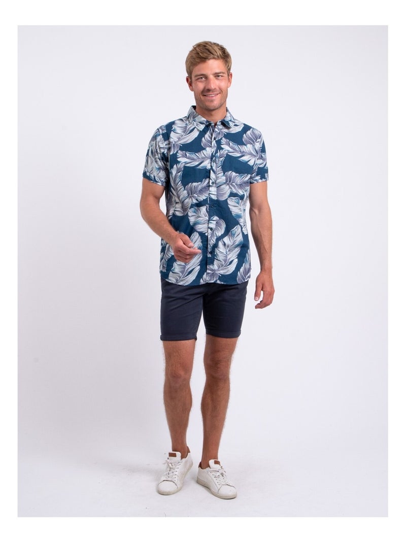 Camicia maniche corte puro cotone con stampa DETAT Blu - Kiabi