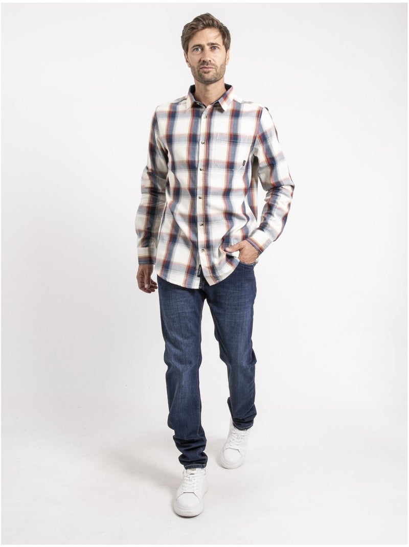 Camicia maniche lunghe a quadri puro cotone TOBILET Ecru - Kiabi