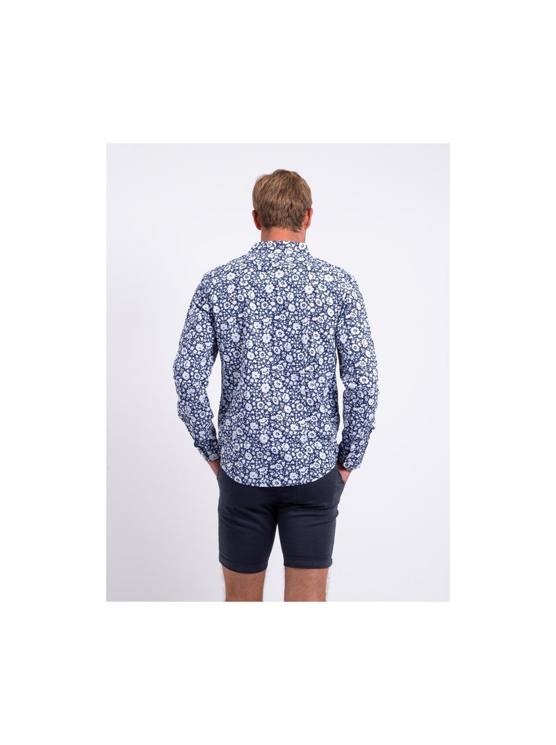 Camicia maniche lunghe puro cotone con stampa DELVILLE Blu marino - Kiabi