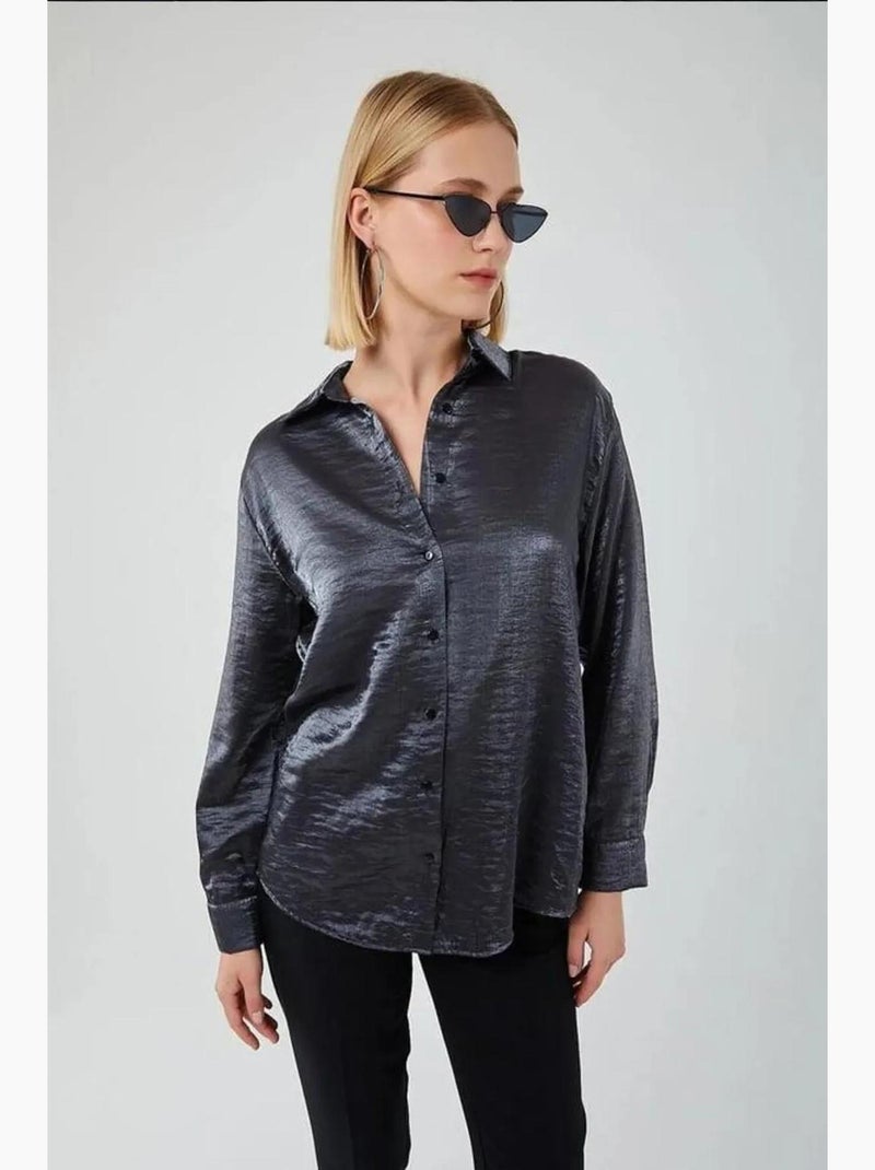 Camicia metallizzata con bottoni e maniche lunghe mixray Grigio scuro - Kiabi