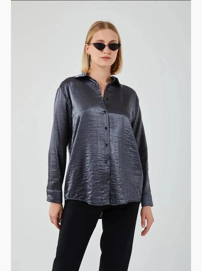 Camicia metallizzata con bottoni e maniche lunghe mixray Grigio scuro - Kiabi