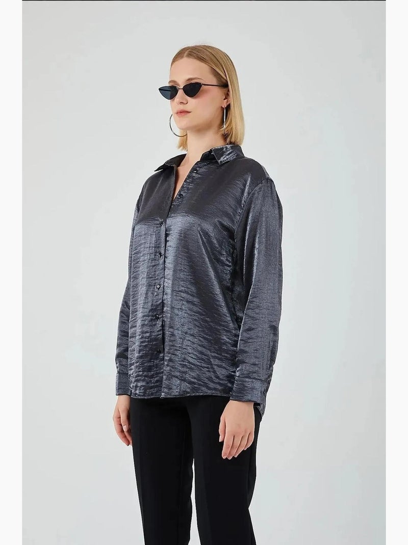 Camicia metallizzata con bottoni e maniche lunghe mixray Grigio scuro - Kiabi
