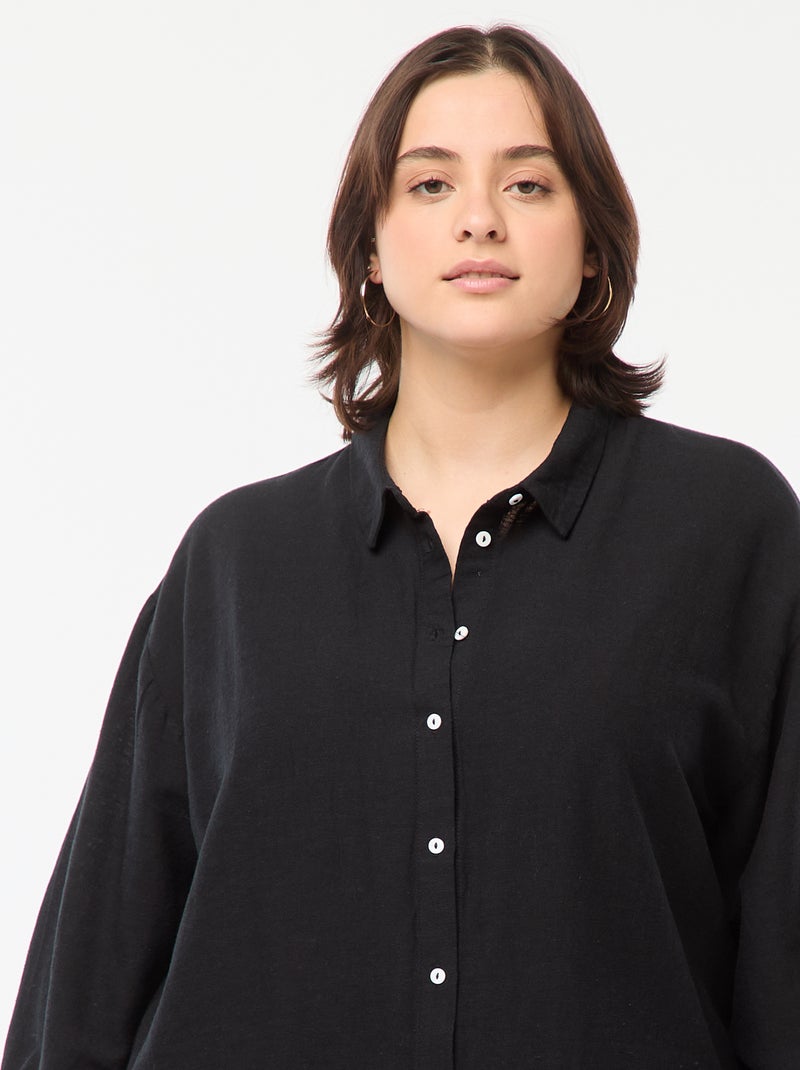 Camicia morbida in misto lino nero - Kiabi