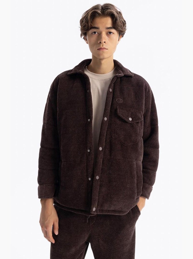 Camicia overshirt da uomo testurizzata con chiusura a bottoni a pressione giesto Marrone cioccolato - Kiabi