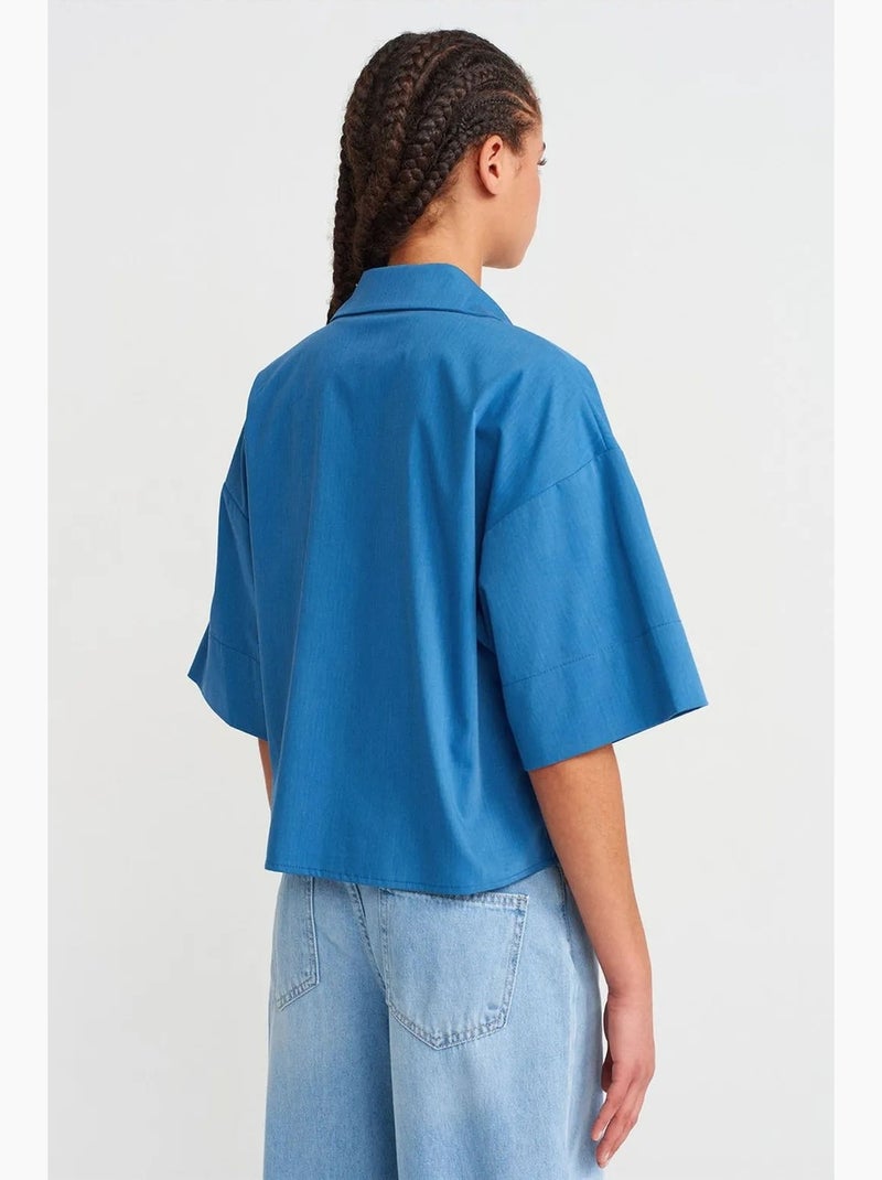 Camicia overshirt in crepe cropped oversize dilvin Blu elettrico - Kiabi
