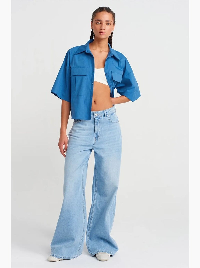 Camicia overshirt in crepe cropped oversize dilvin Blu elettrico - Kiabi