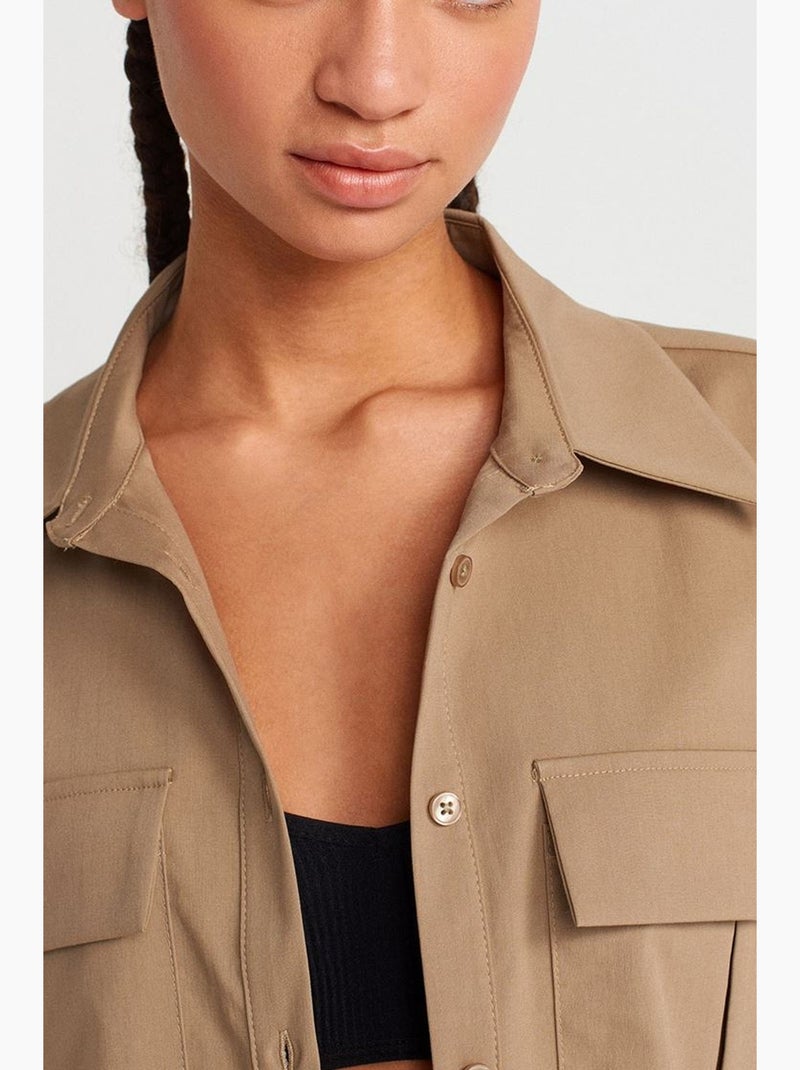 Camicia overshirt in crepe cropped oversize dilvin Verde kaki chiaro - Kiabi
