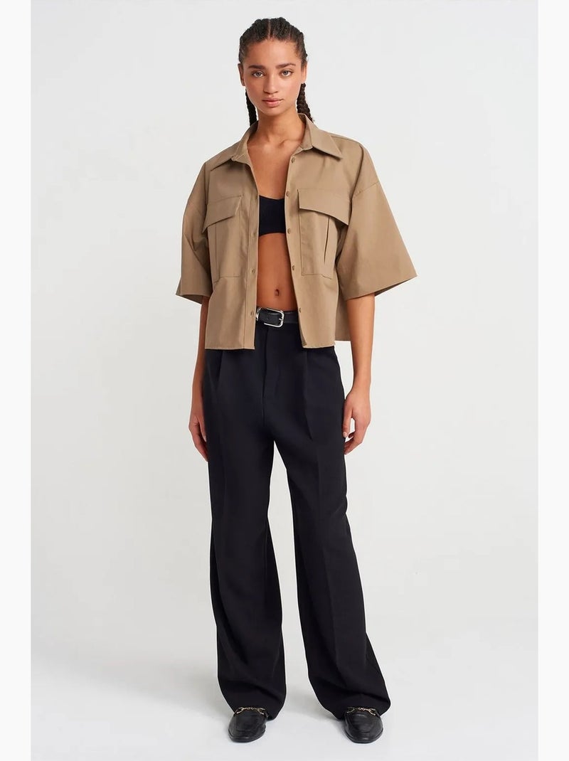 Camicia overshirt in crepe cropped oversize dilvin Verde kaki chiaro - Kiabi