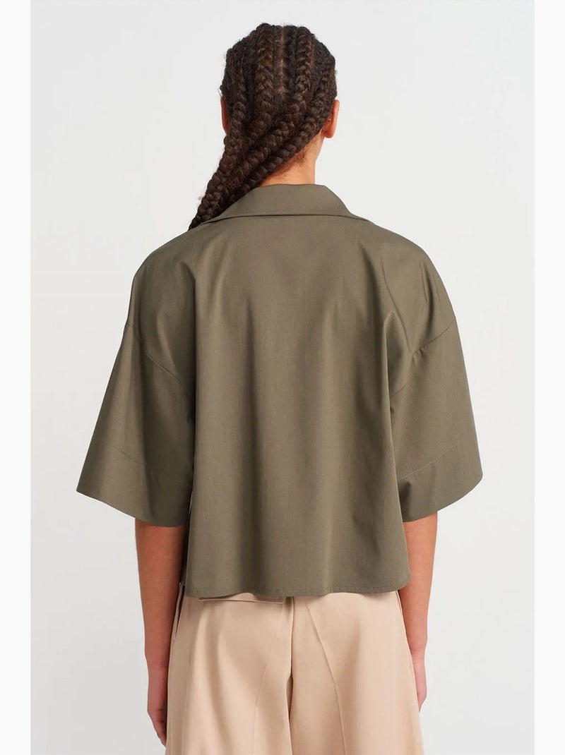 Camicia overshirt in crepe cropped oversize dilvin Verde kaki - Kiabi