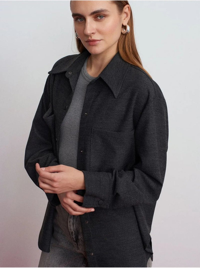 Camicia overshirt in maglia oversize a maniche lunghe dilvin Grigio scuro - Kiabi