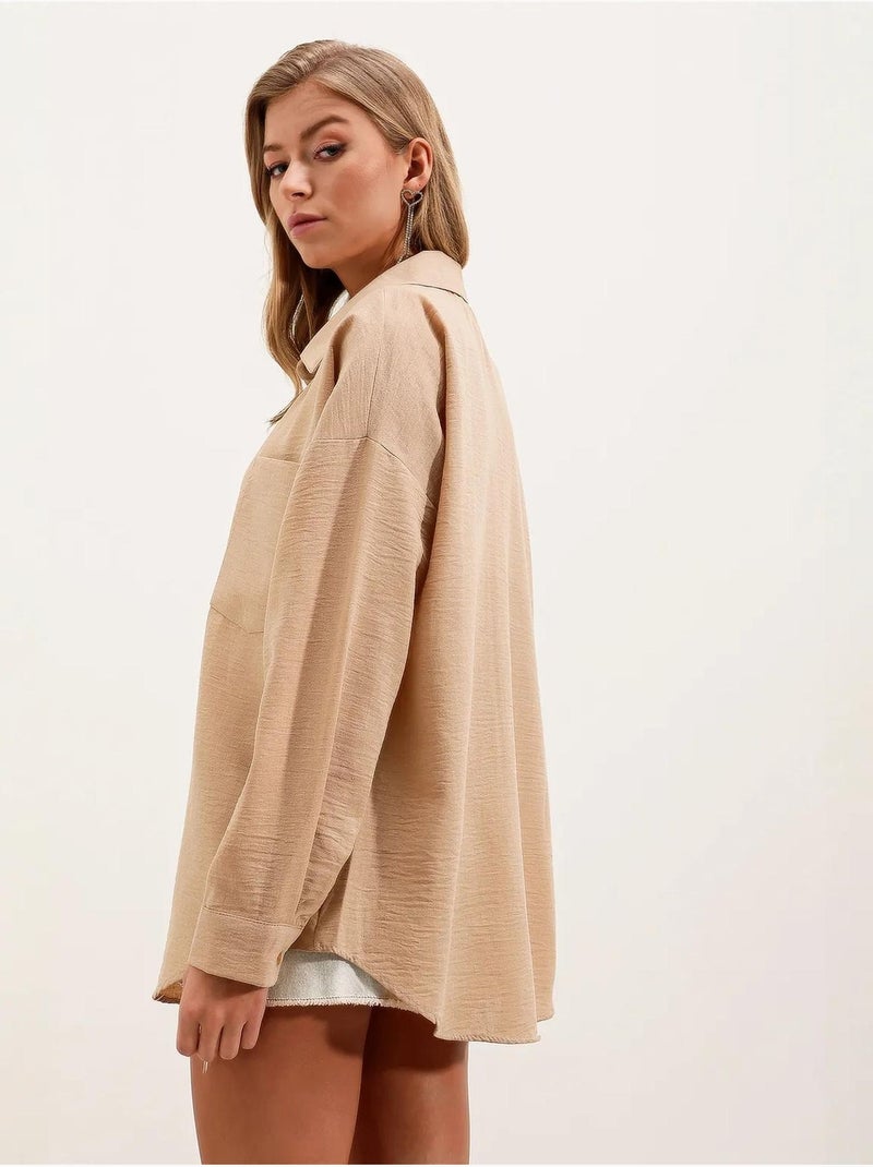 Camicia overshirt in misto lino con chiusura a bottoni bdart Beige argilla - Kiabi