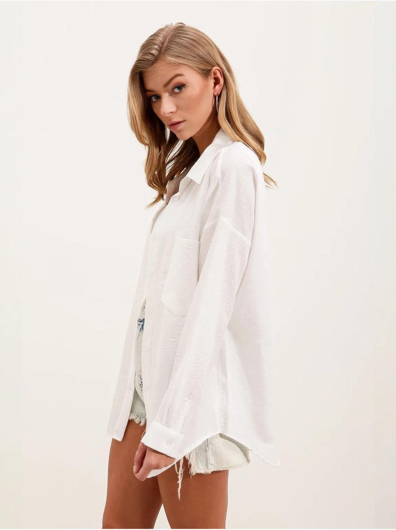 Camicia overshirt in misto lino con chiusura a bottoni bdart Bianco - Kiabi