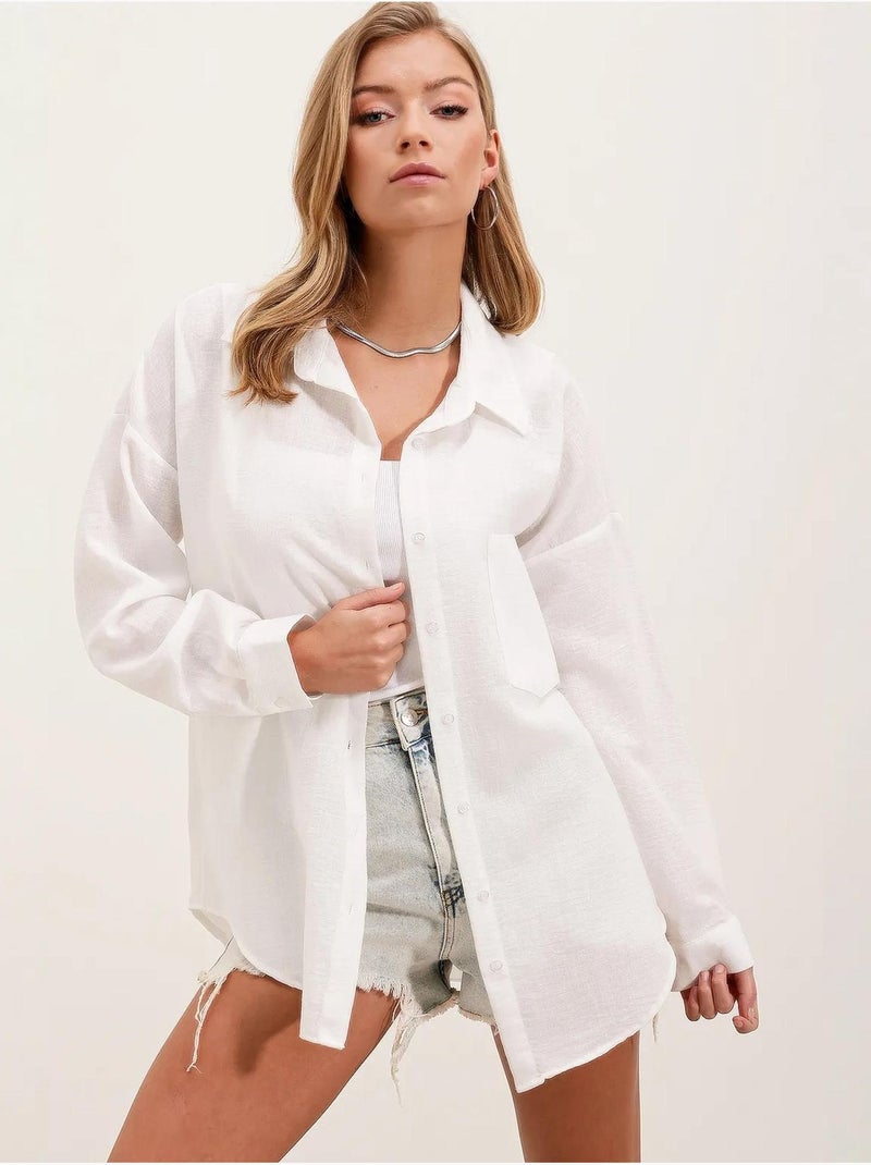 Camicia overshirt in misto lino con chiusura a bottoni bdart Bianco - Kiabi