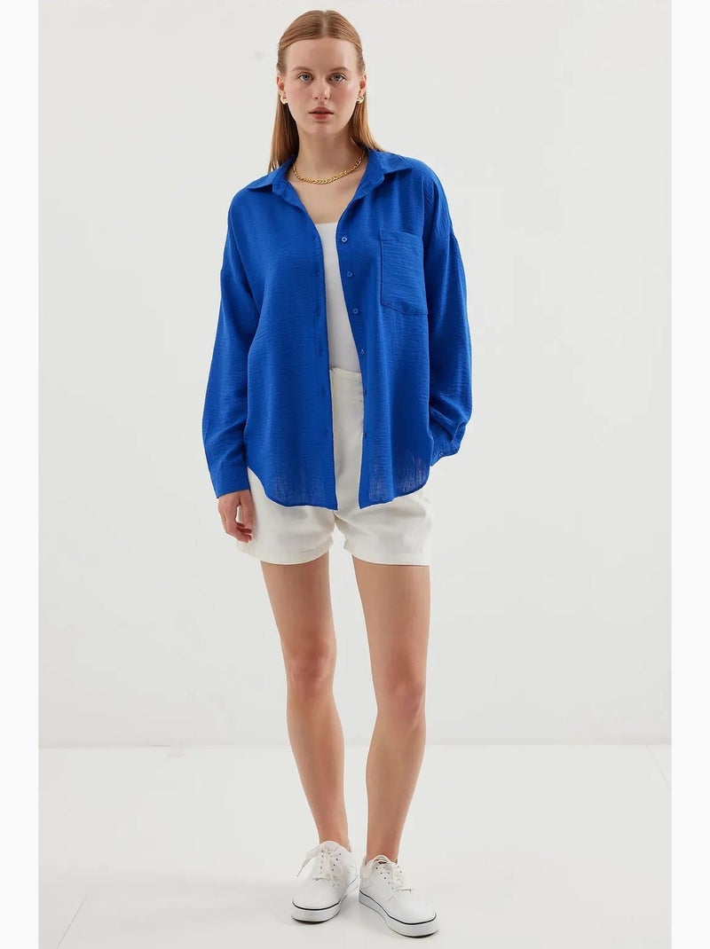 Camicia overshirt in misto lino con chiusura a bottoni bdart Blu cobalto - Kiabi