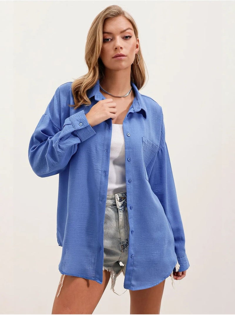 Camicia overshirt in misto lino con chiusura a bottoni bdart Blu - Kiabi