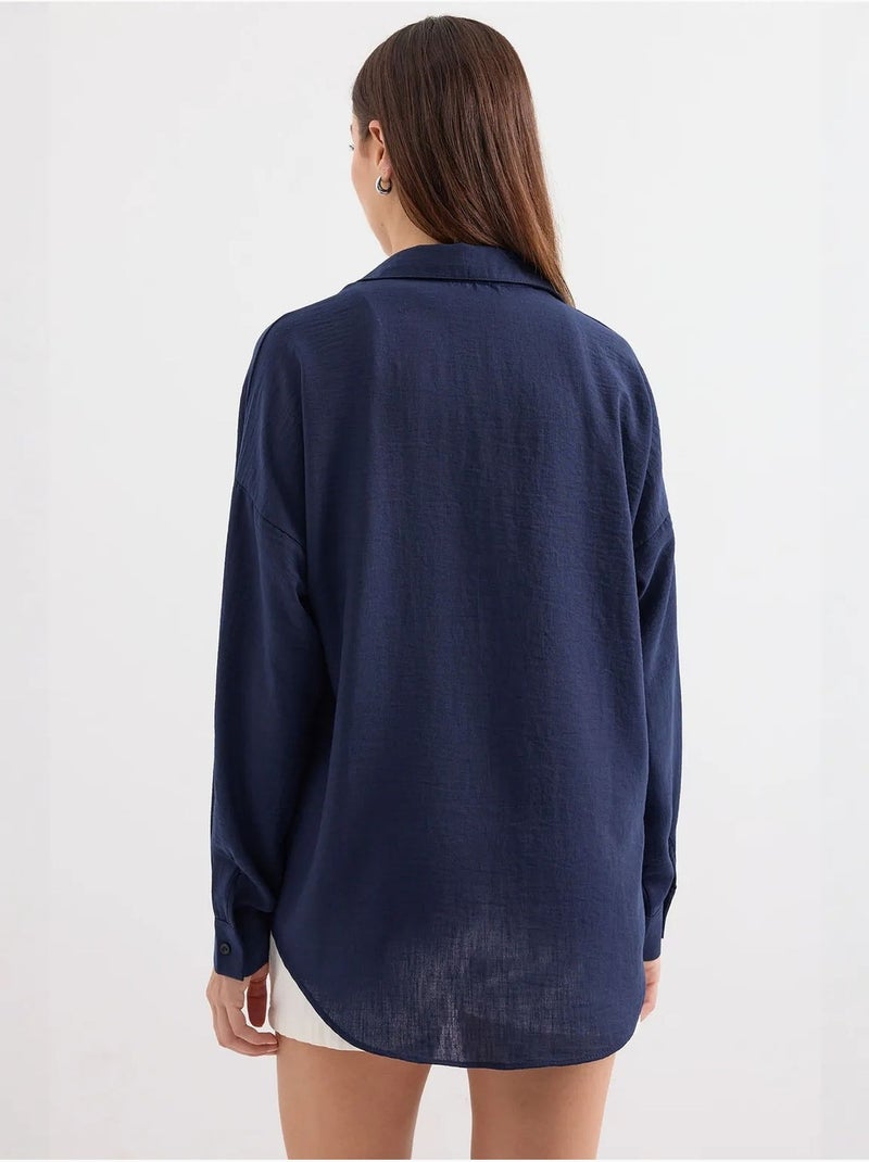 Camicia overshirt in misto lino con chiusura a bottoni bdart Blu marino - Kiabi