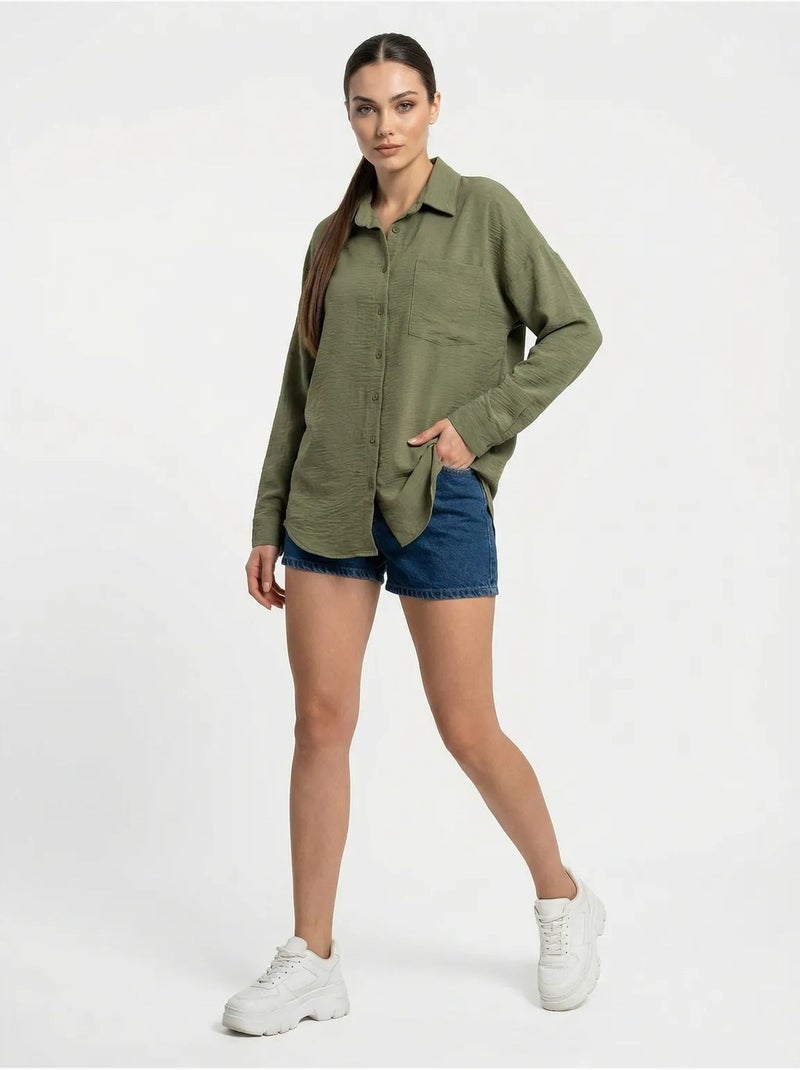 Camicia overshirt in misto lino con chiusura a bottoni bdart Cachi - Kiabi