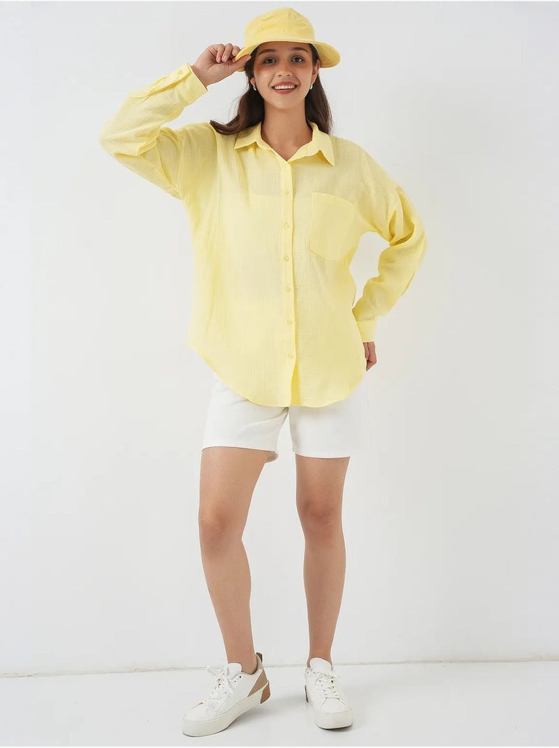 Camicia overshirt in misto lino con chiusura a bottoni bdart Giallo limone - Kiabi
