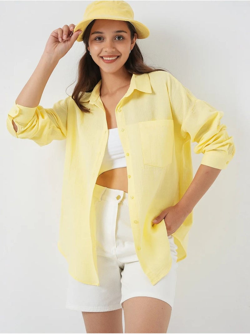Camicia overshirt in misto lino con chiusura a bottoni bdart Giallo limone - Kiabi