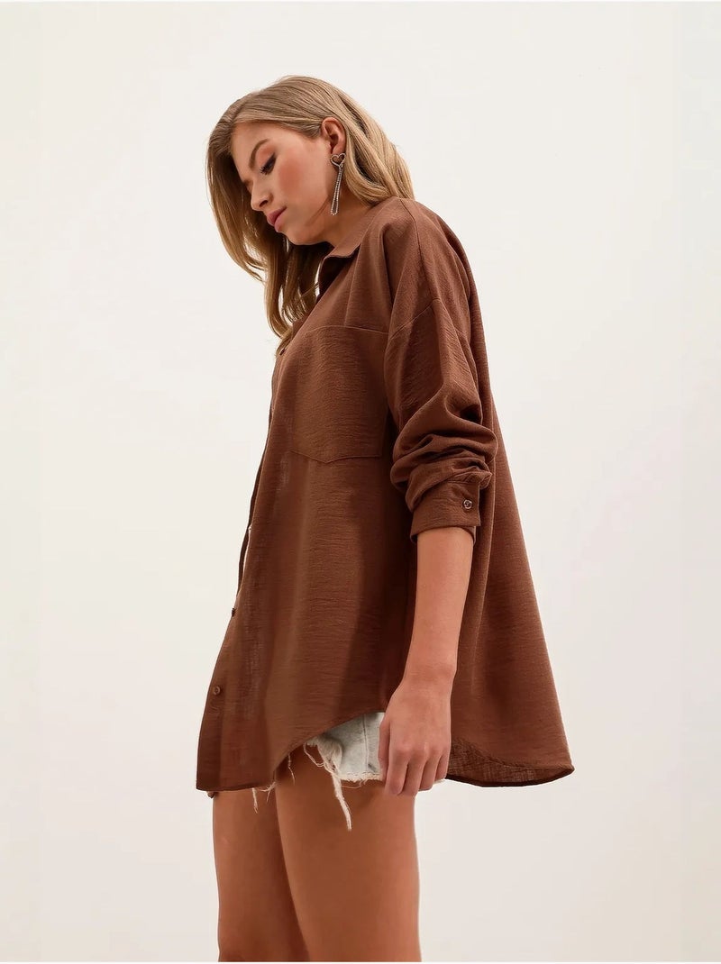 Camicia overshirt in misto lino con chiusura a bottoni bdart Marrone cioccolato - Kiabi