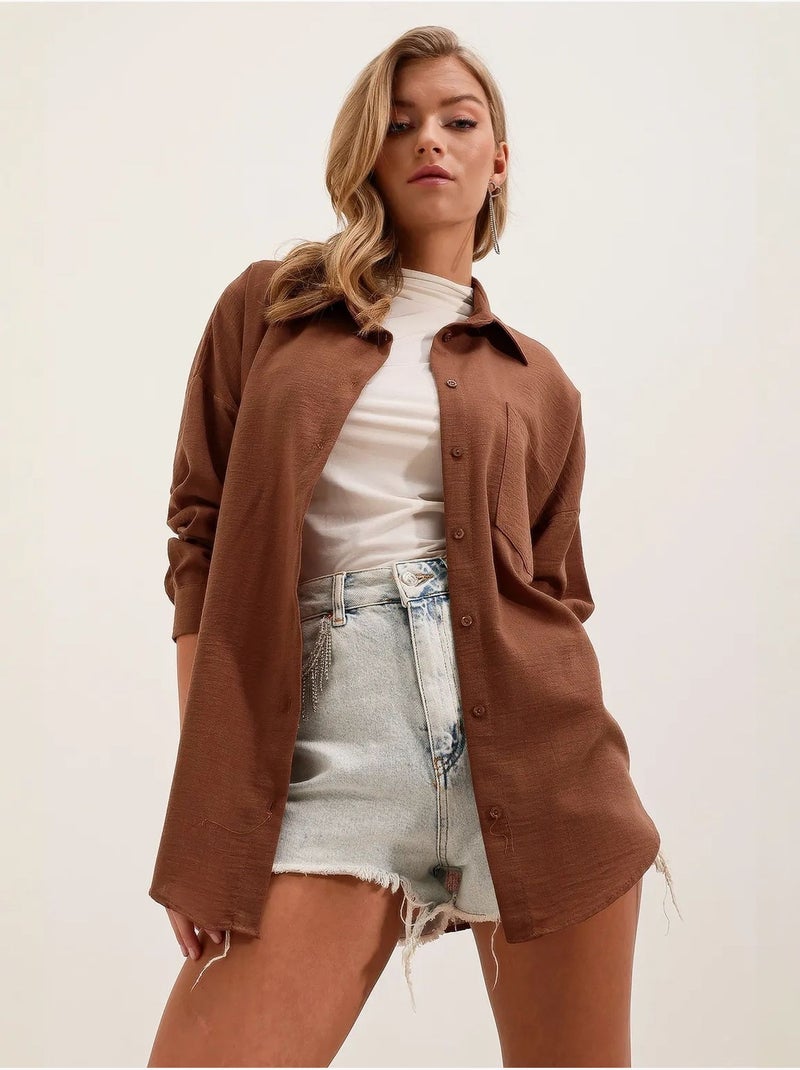 Camicia overshirt in misto lino con chiusura a bottoni bdart Marrone cioccolato - Kiabi