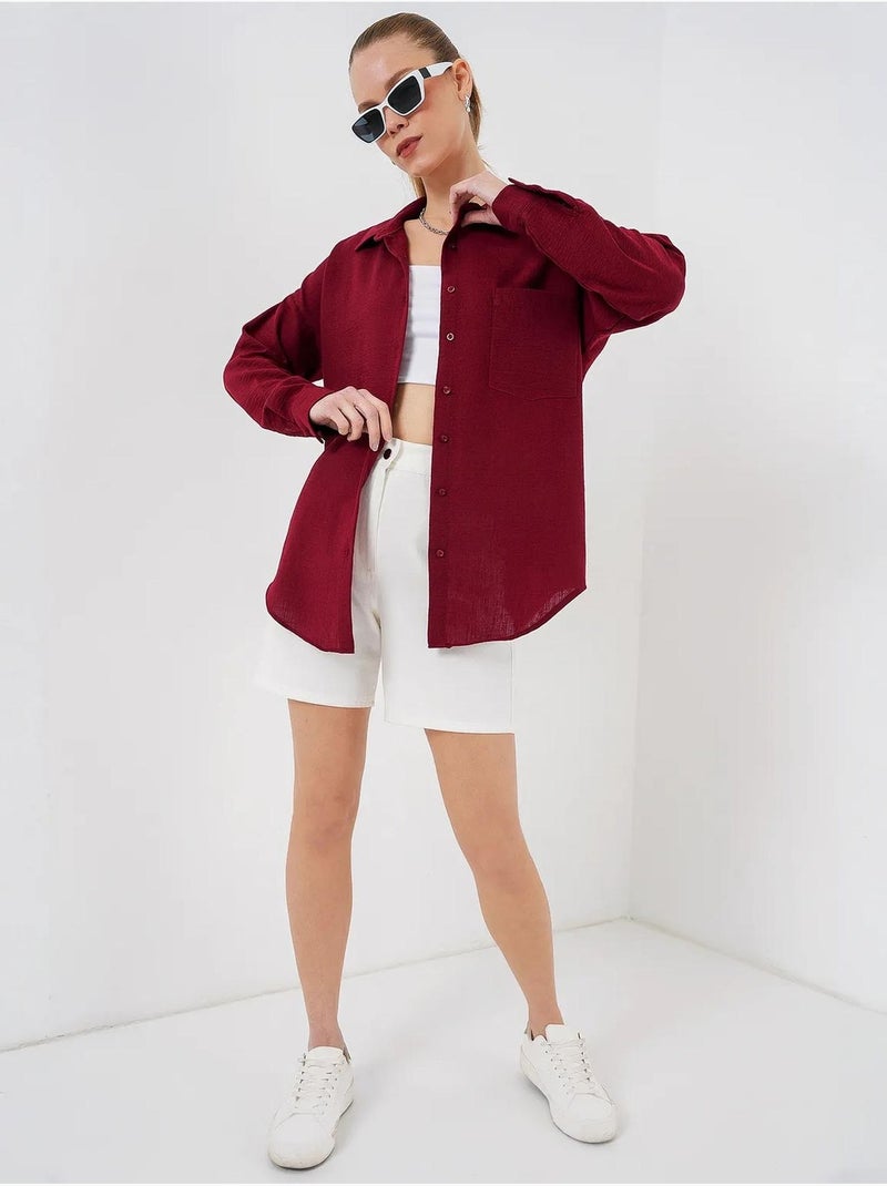 Camicia overshirt in misto lino con chiusura a bottoni bdart Rosso bordeaux - Kiabi