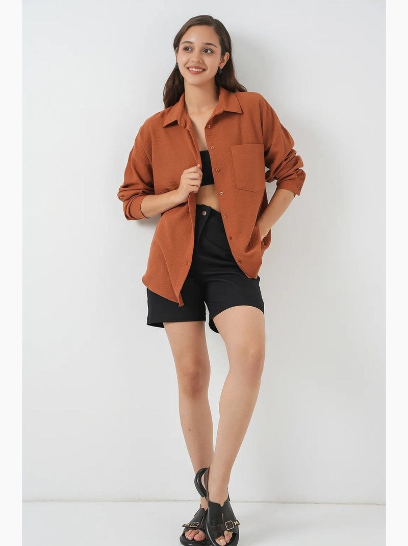 Camicia overshirt in misto lino con chiusura a bottoni bdart Terracotta - Kiabi