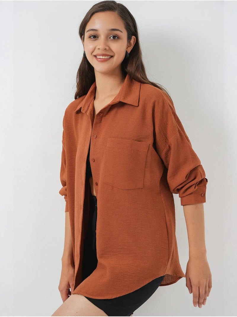 Camicia overshirt in misto lino con chiusura a bottoni bdart Terracotta - Kiabi