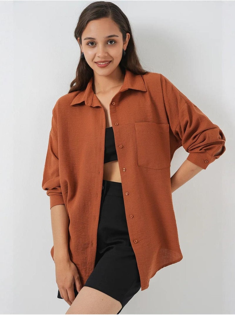 Camicia overshirt in misto lino con chiusura a bottoni bdart Terracotta - Kiabi
